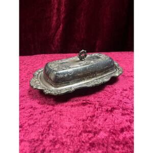 Vintage Silverplate Butter Dish - Ornate Rococo Design & Glass Starburst Liner